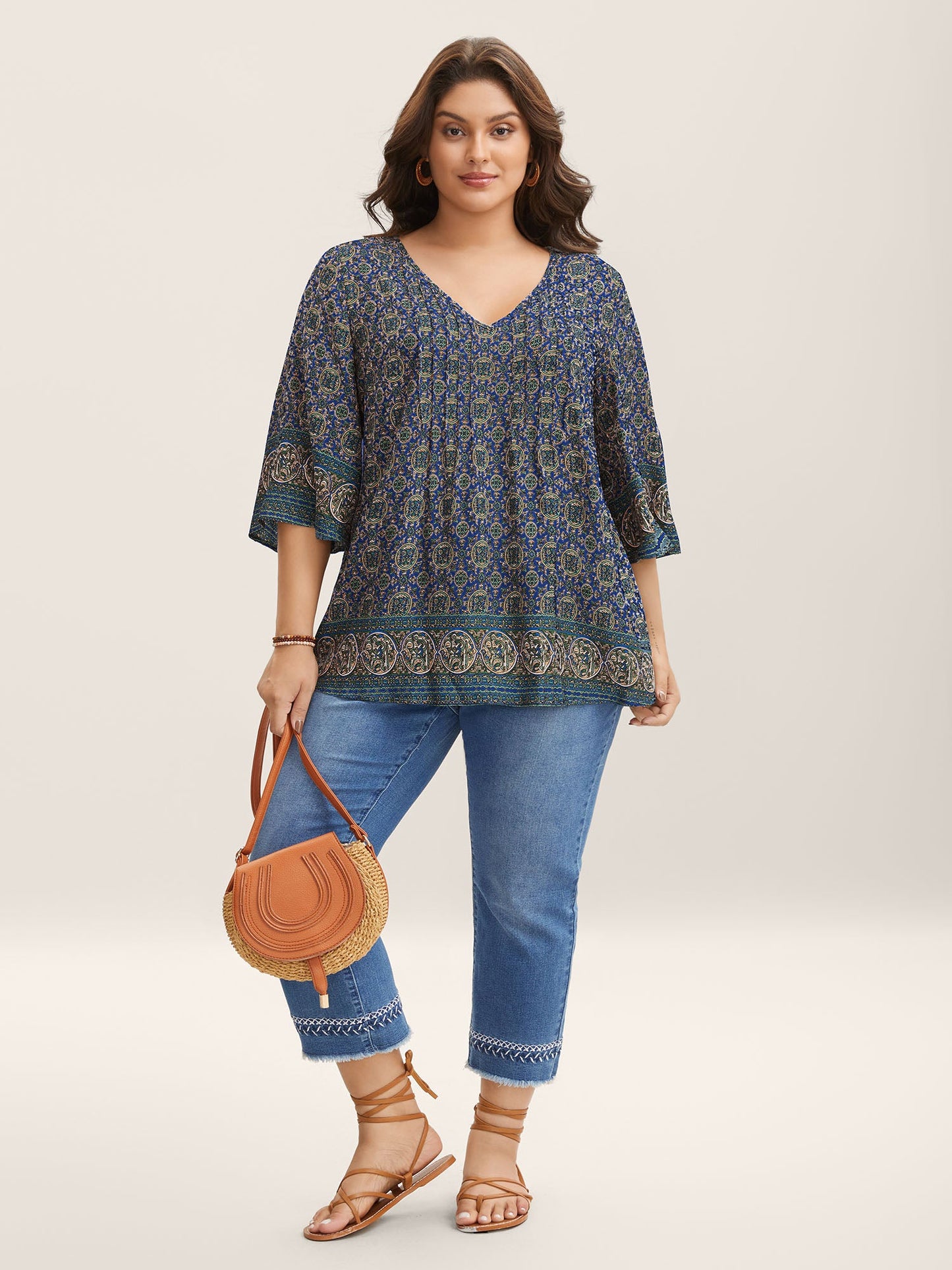 Pin-Tuck Pleat Ornate Print Relaxed Fit Shirt