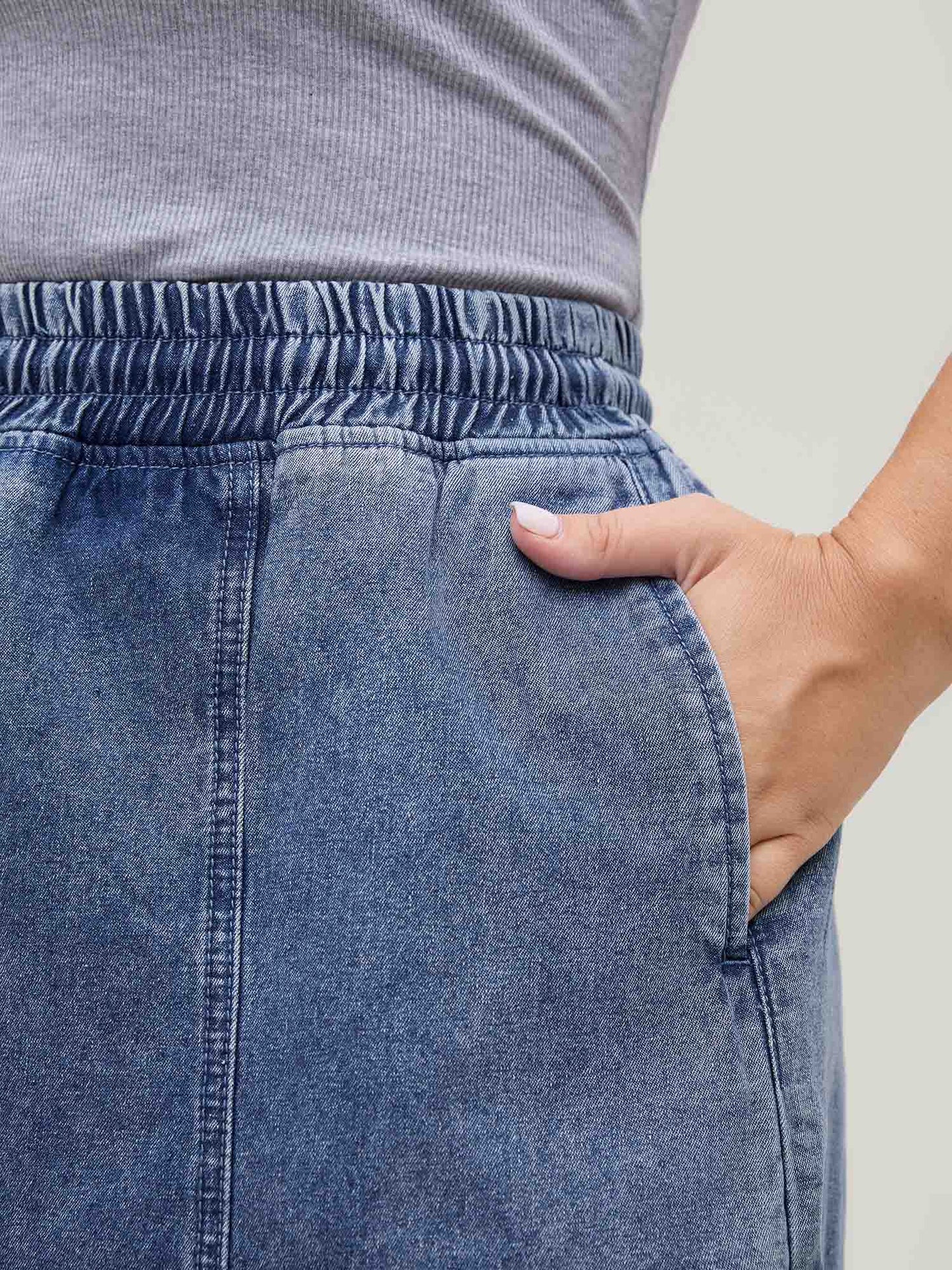 Pull-On Drawstring Denim Skort