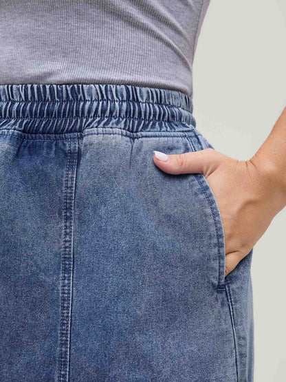 Pull-On Drawstring Denim Skort