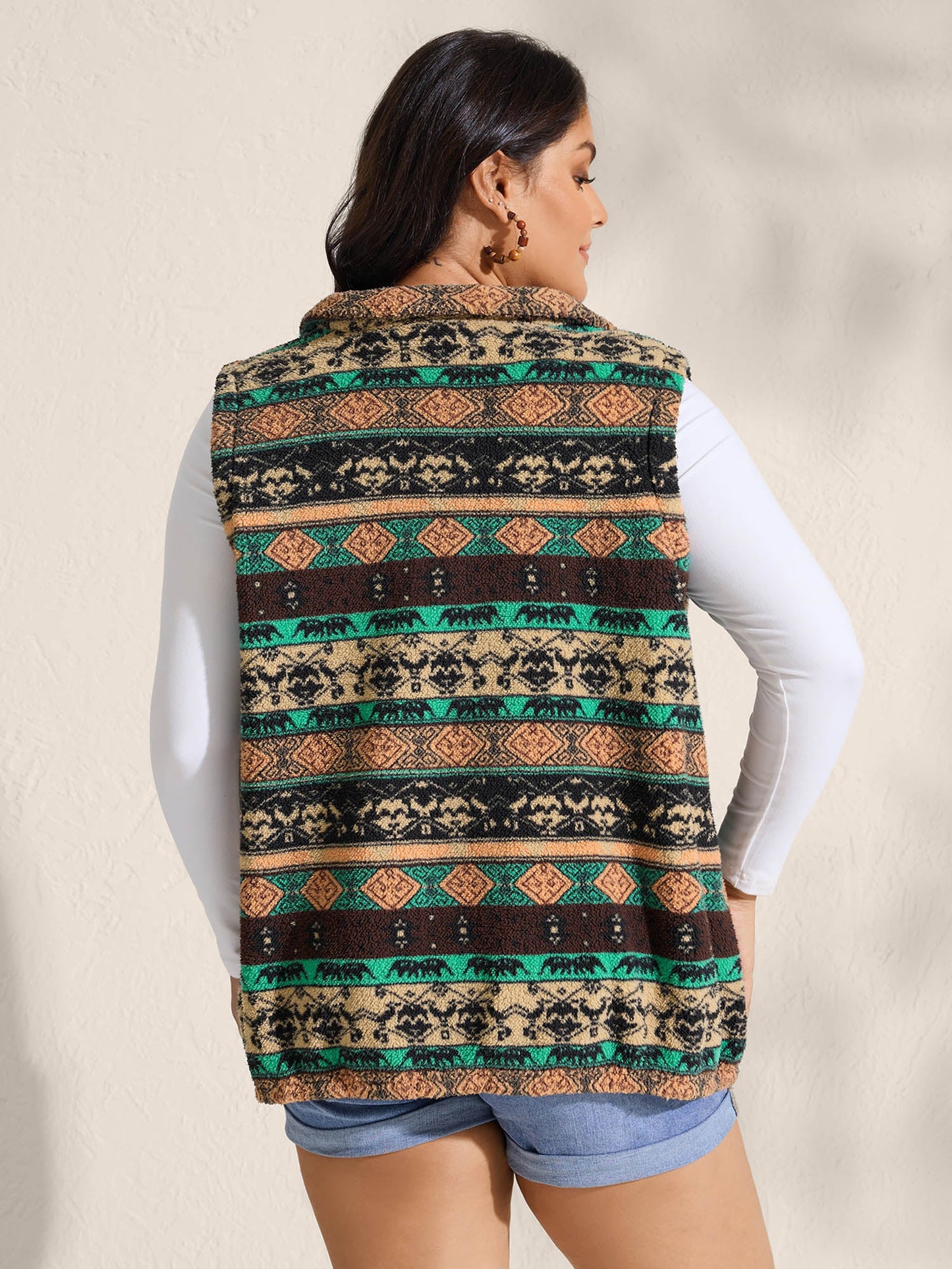 Colorful Geometric Stripes Zipper Vest