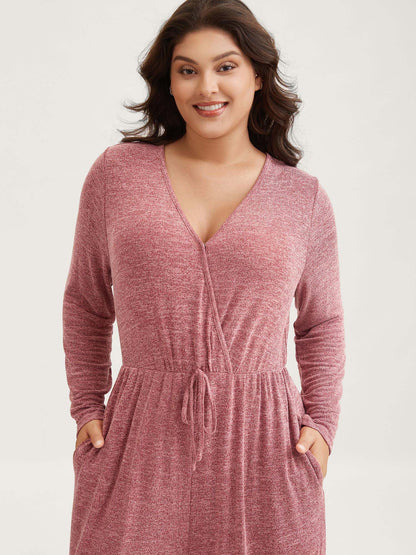 Elastic Waist Overlap Collar Lounge Jumpsuit