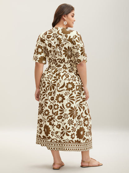 Large Floral Print Pockets Midi Dress