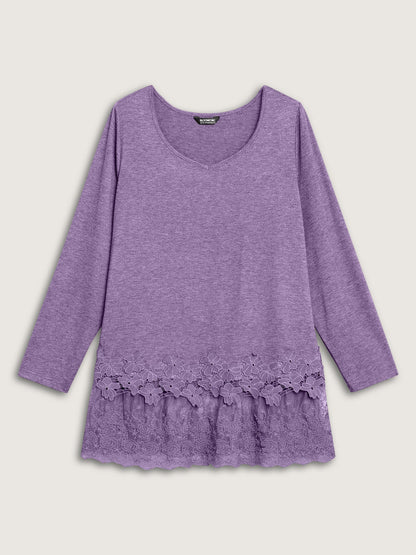V Neck Lace Panel Jersey Top