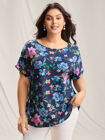 Floral Affair Print Wrinkled Fabric Blouse