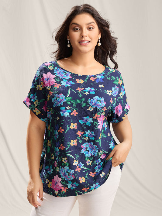 Floral Affair Print Wrinkled Fabric Blouse