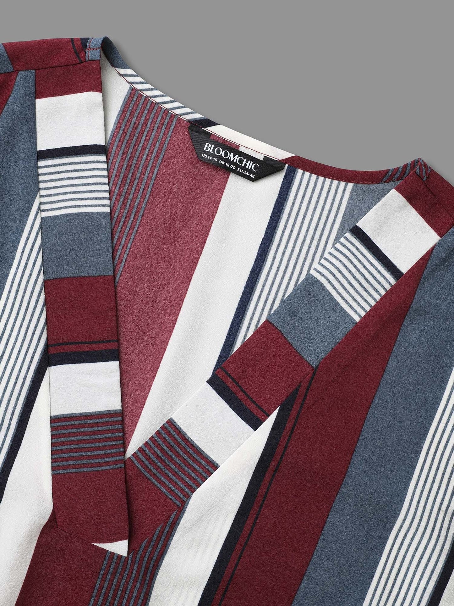 Vertical Striped V-Neck Tab Sleeve Blouse