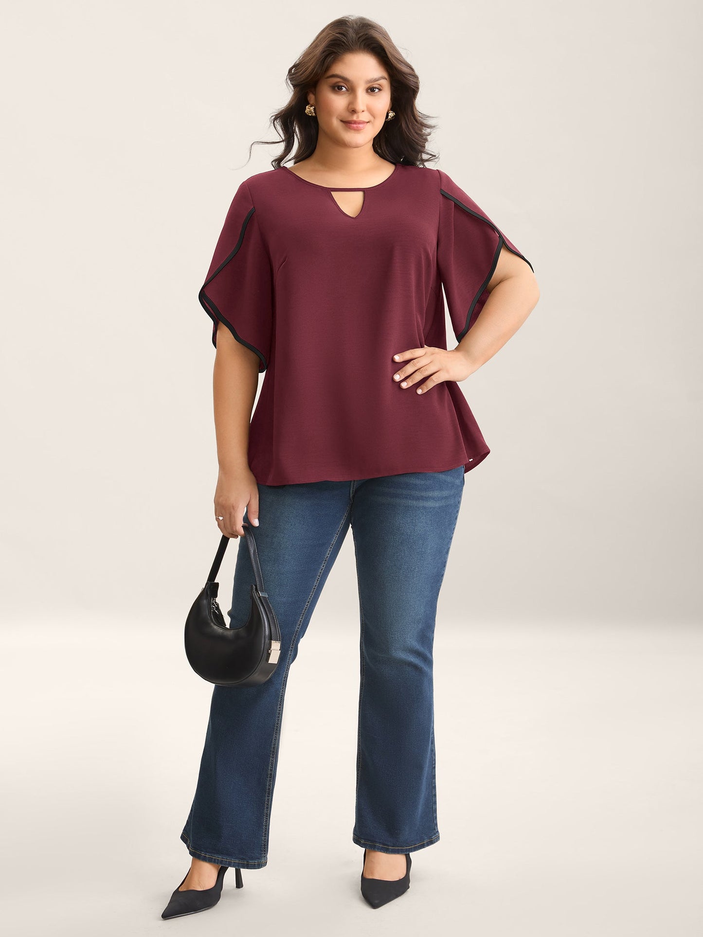 Color Contrast Petal Sleeve Shirt