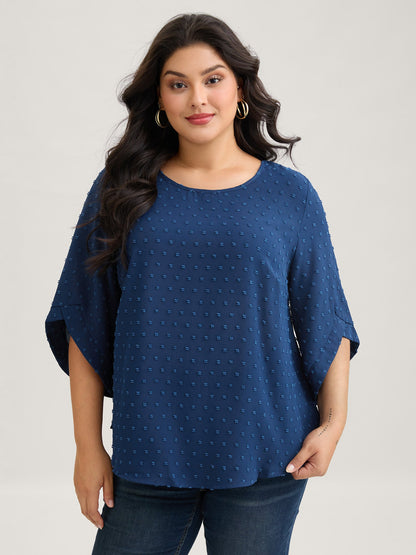 Textured Round Neck Bell Sleeve Blouse