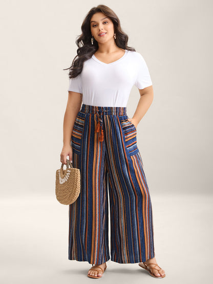 Boho Stripes Drawstring Wide-Leg Pants