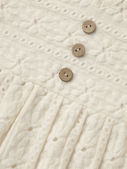 Textured Pleated Split Neck T-Shirt