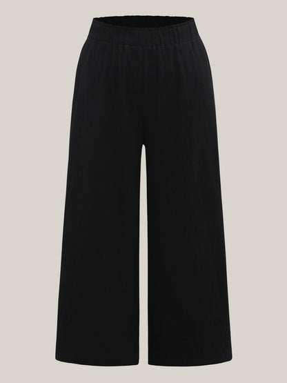 Shirred Waist Wide-Leg Spliced Pants