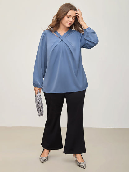 Criss Cross Neckline Puff Sleeve Gathered Blouse