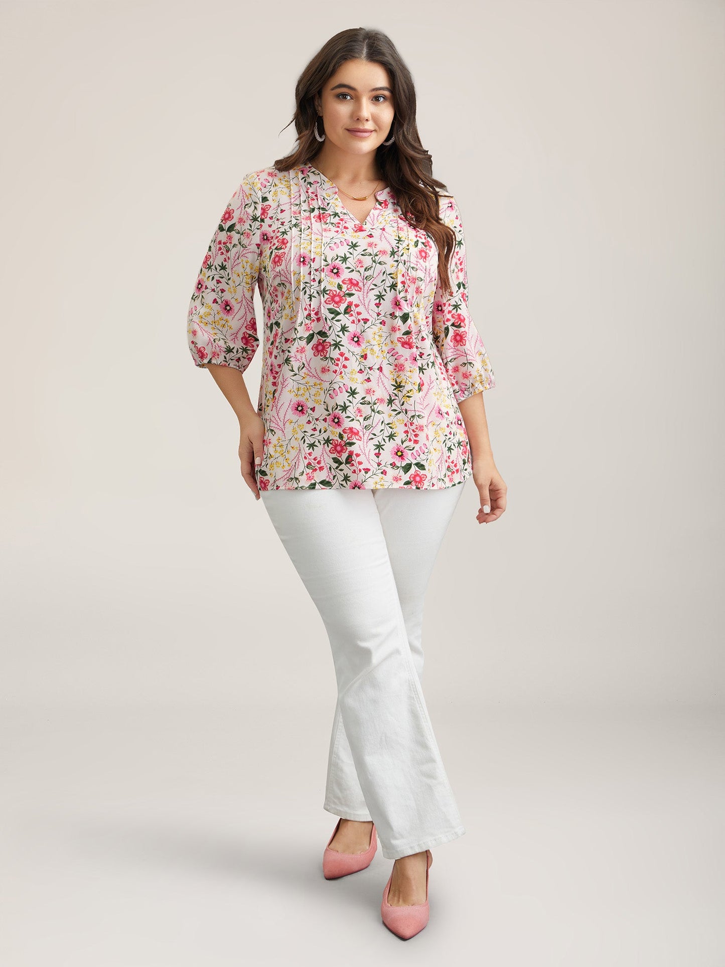 Floral Print Notched Collar Shirt