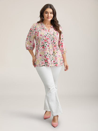 Floral Print Notched Collar Shirt