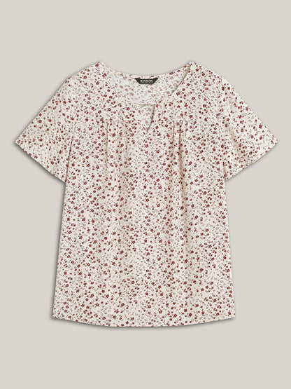 Ditsy Floral Print Lotus Leaf Sleeve Shirt