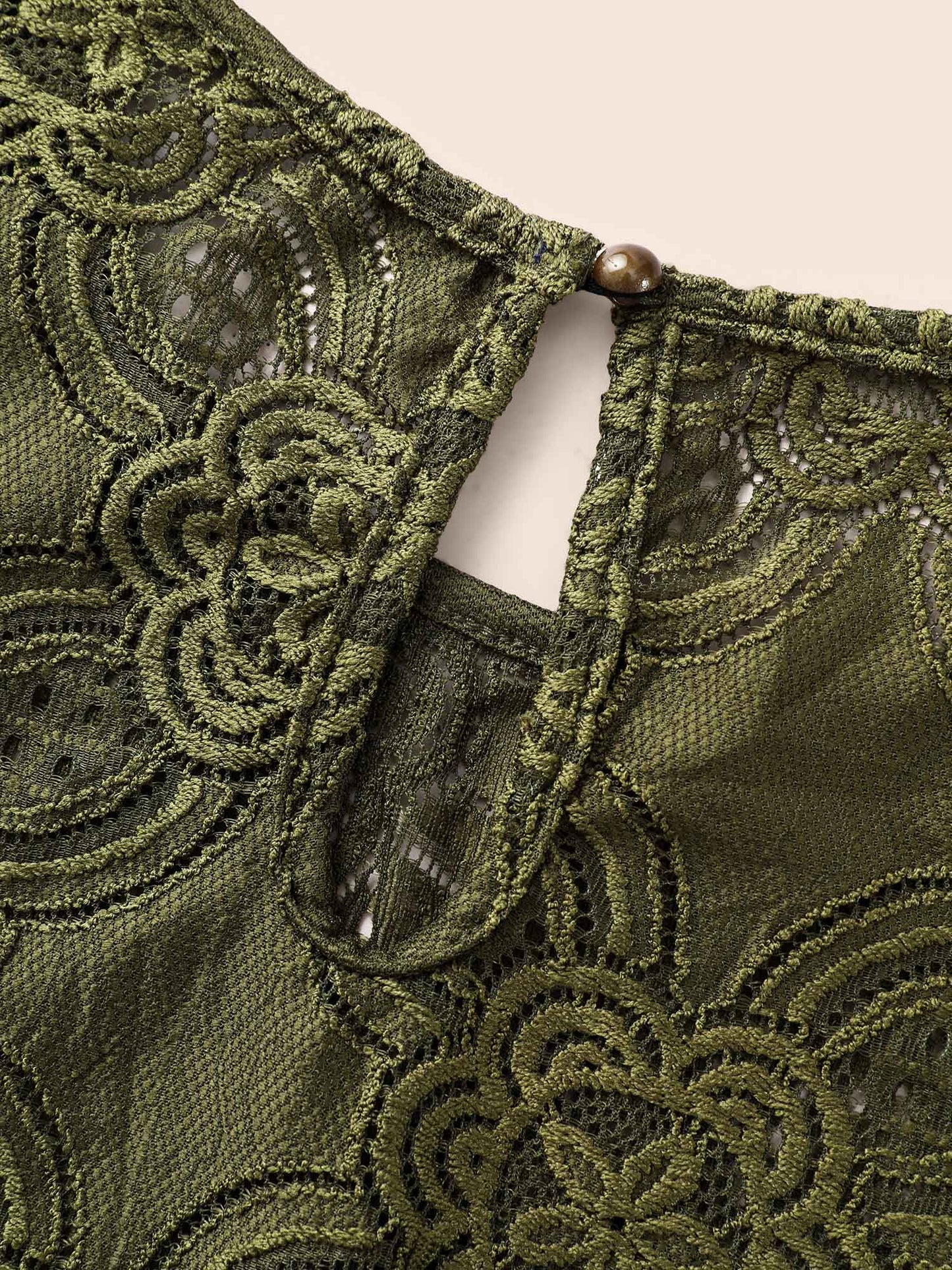 Crew Neck Crochet Lace Lantern Sleeve Blouse