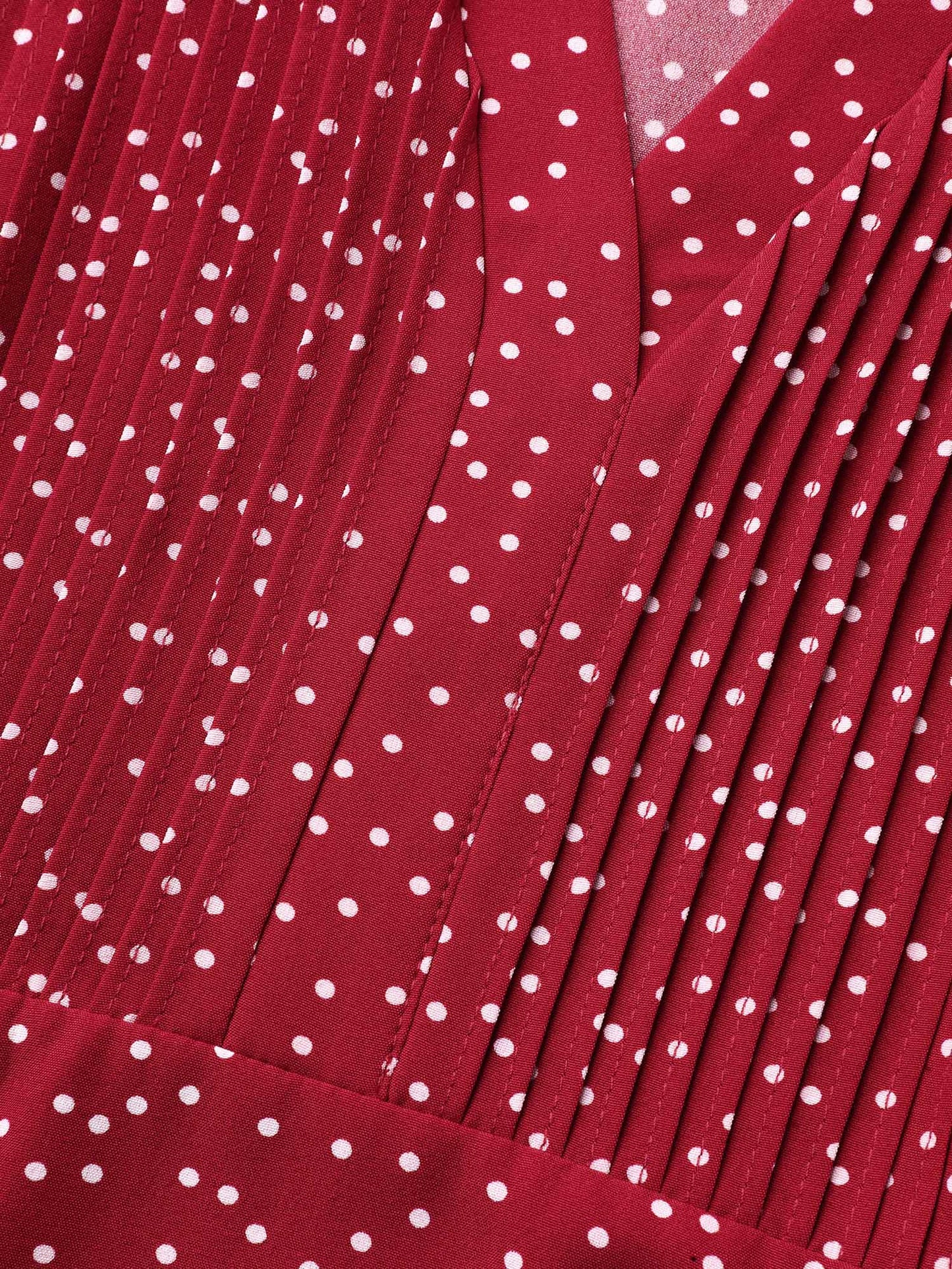 Polka Dot Print Toothpick Pleat Blouse