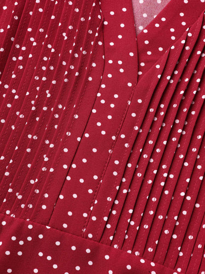 Polka Dot Print Toothpick Pleat Blouse