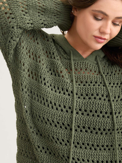 Cut-Out Textured Drop Shoulder Pullover