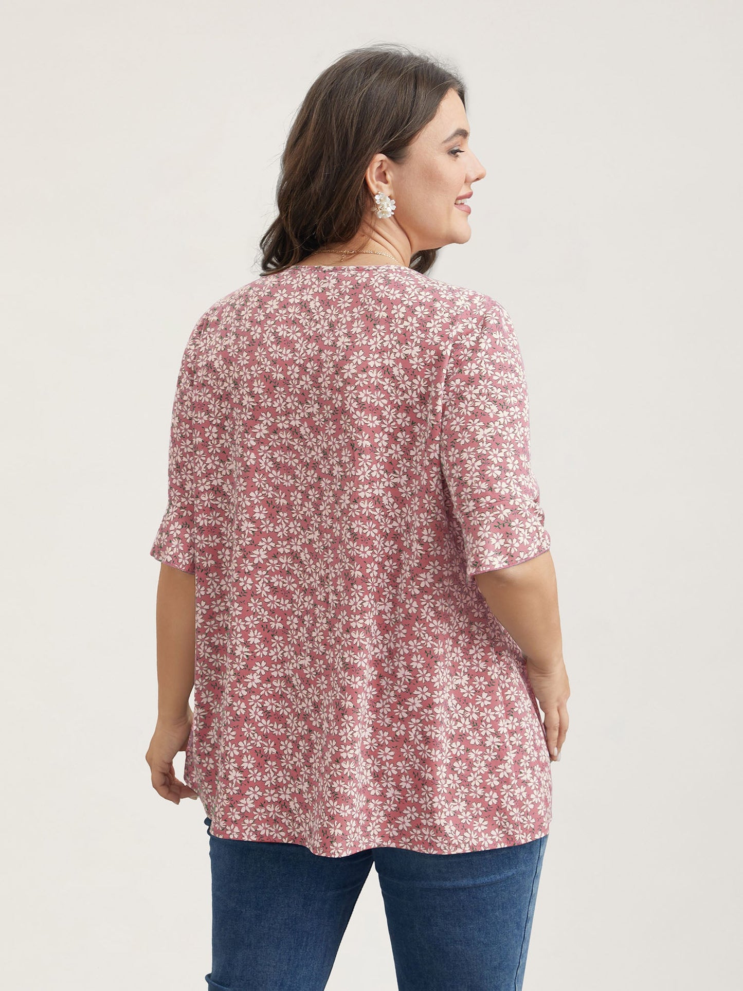 Ditsy Floral Pleated Flared Sleeve Shirt