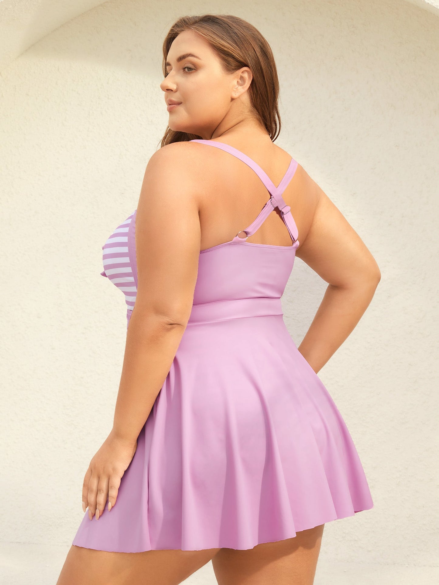 Stripes Patchwork Tie Knot Cross Straps Swim Dress