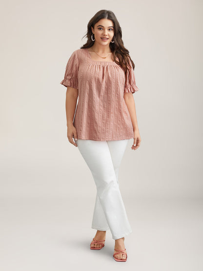 Cotton Square Neck Ruffled Sleeve Shirt