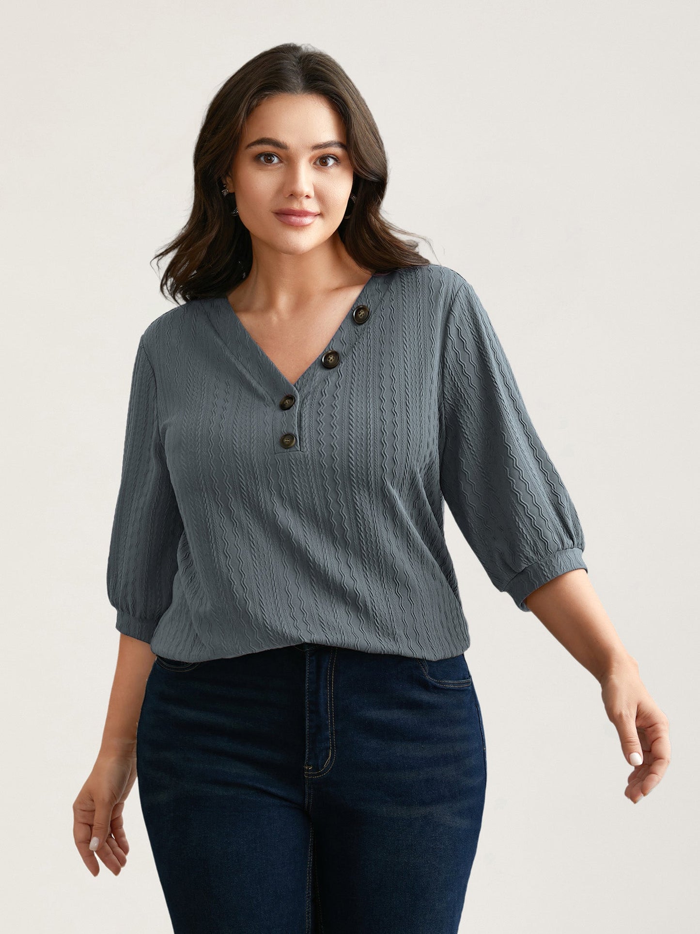 Plain Knit Texture Gathered Top