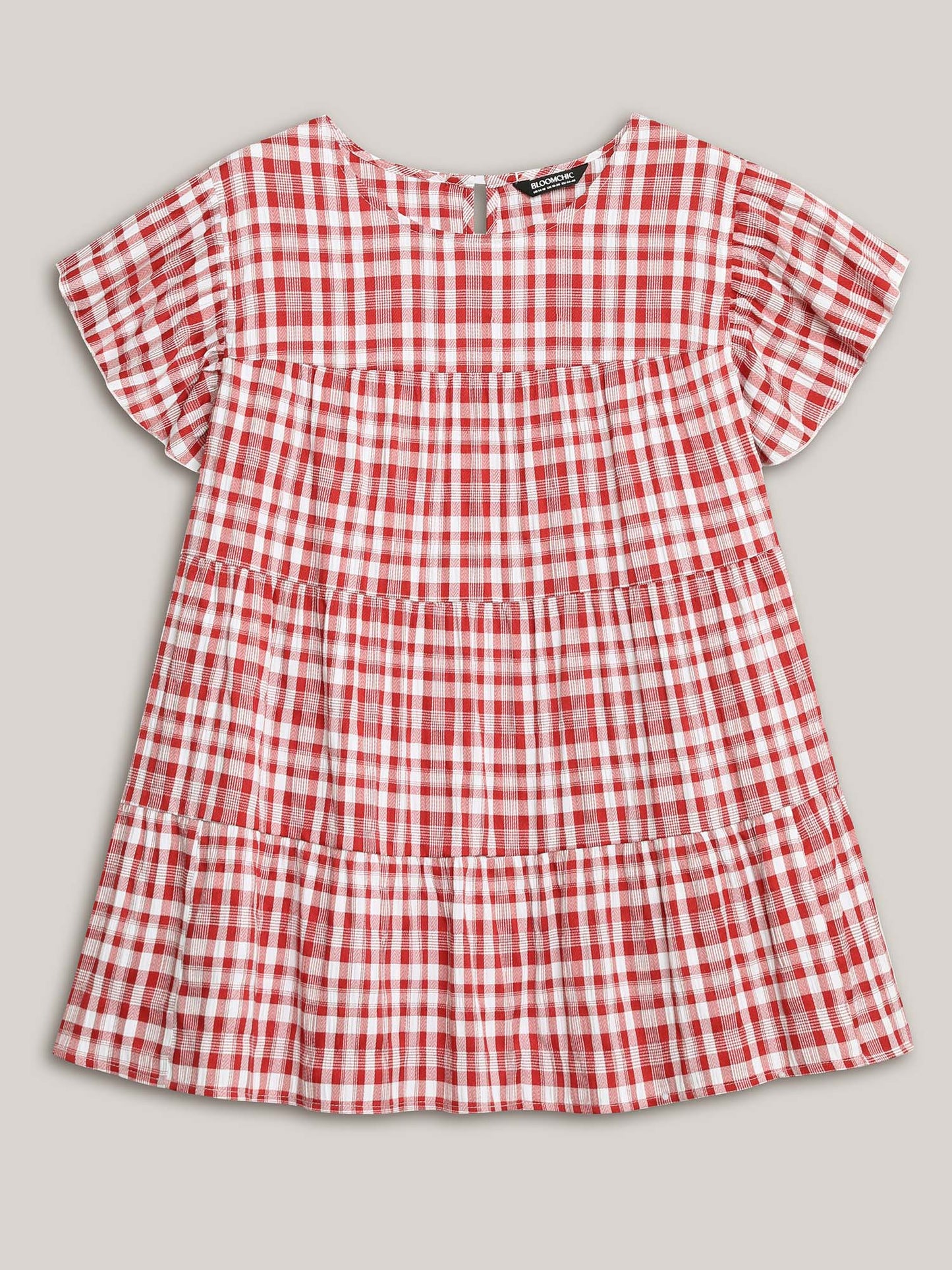 Plaid Print Textured Lotus Leaf Sleeve Shirt