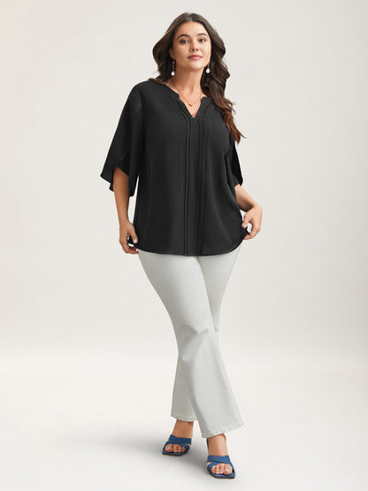 Petal Sleeve Toothpick Pleats Shirt