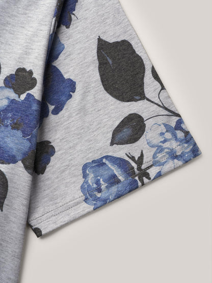 Floral Print Round Neck Fitted T-Shirt