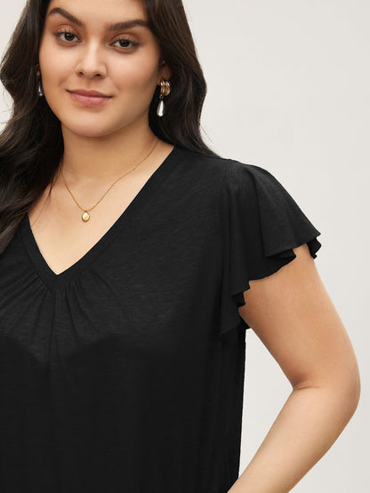 Solid Heather Gathered Ruffle Sleeve T-shirt