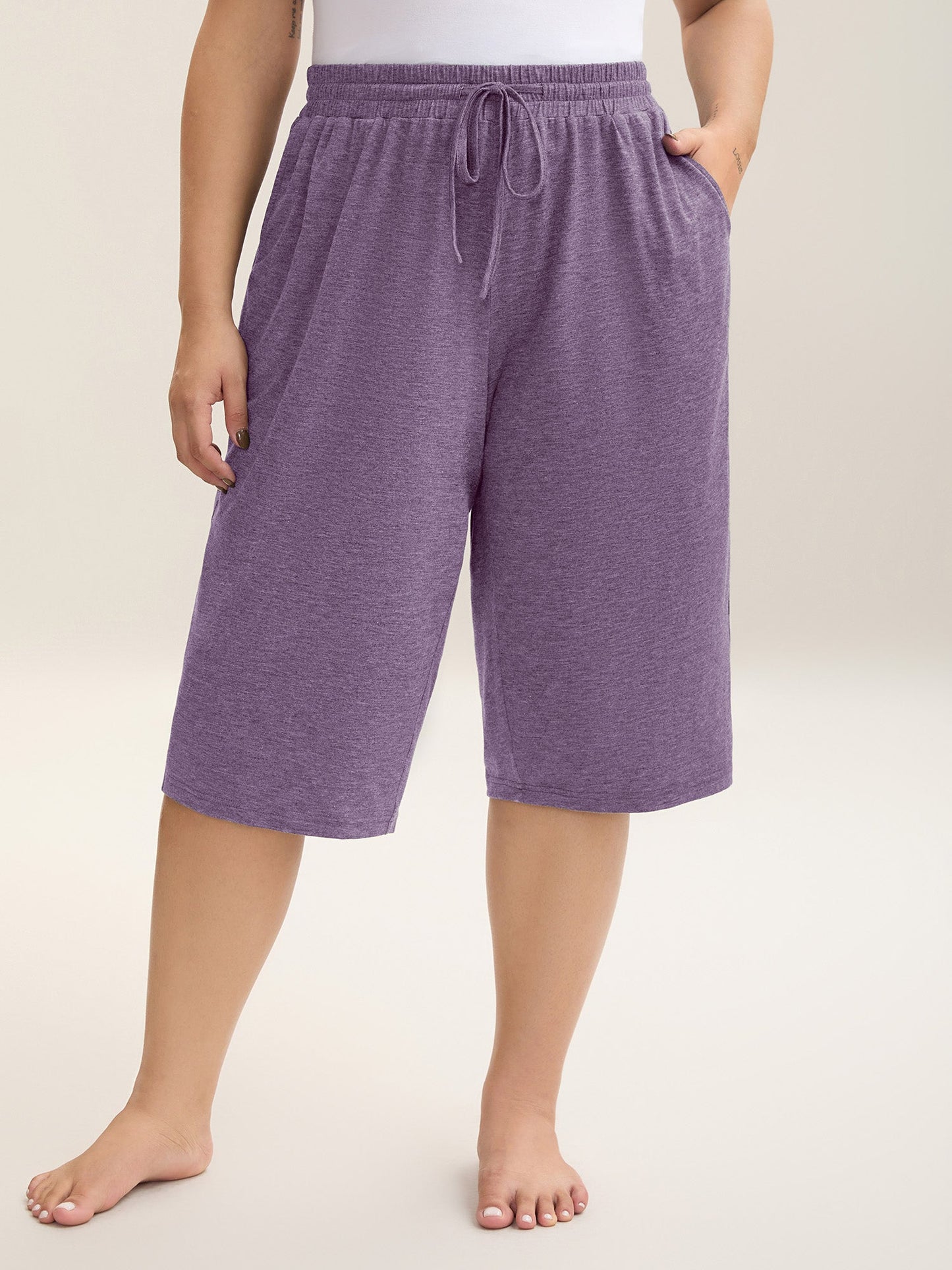 Mixed Color Knit Drawstring Loungewear Bottoms