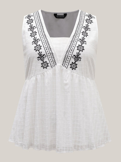 Pure Cotton Jacquard Embroidered Tank Top