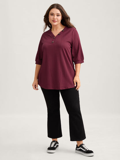 Plain Knit Texture Gathered Top