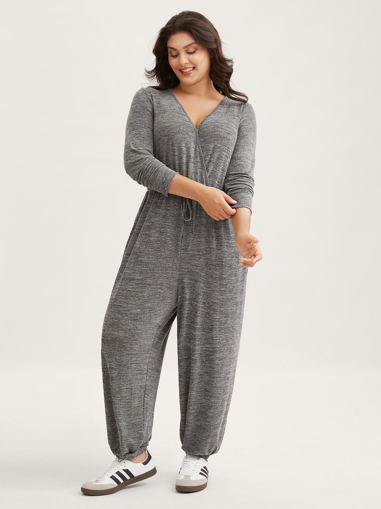 Elastic Waist Overlap Collar Lounge Jumpsuit