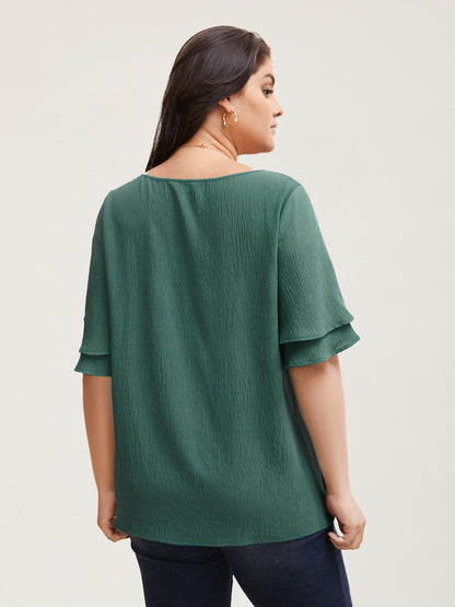 Solid Tiered Ruffles Split Hem Blouse