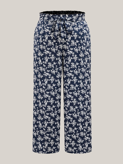 Floral Print Waist Stretchy Wide Leg Pants