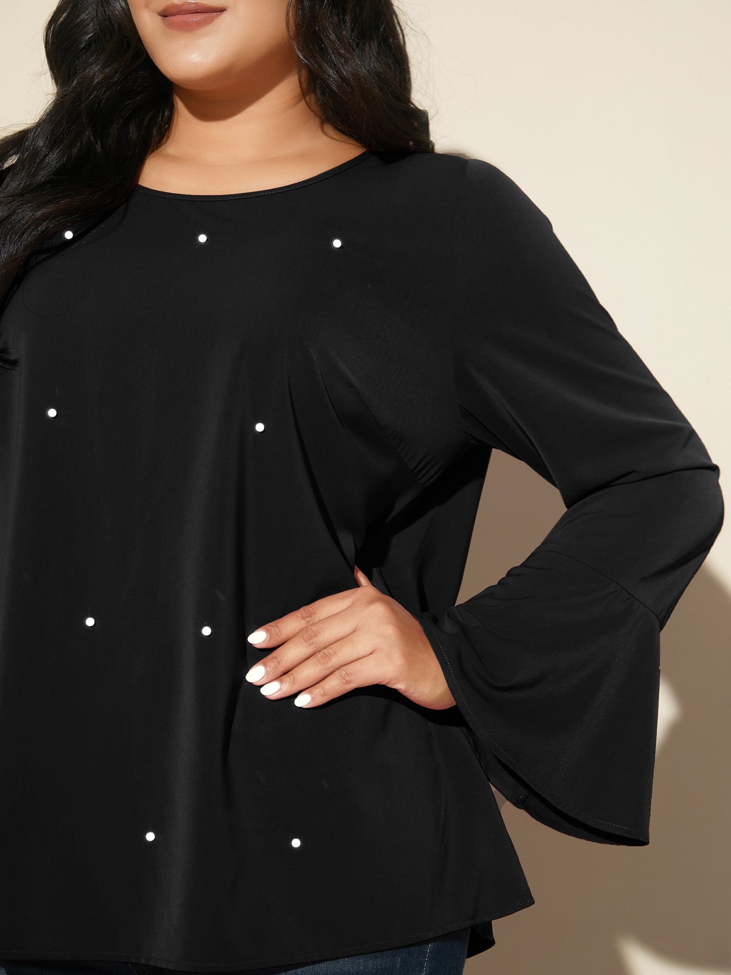 Beaded Embellished Bell Sleeves Blouse