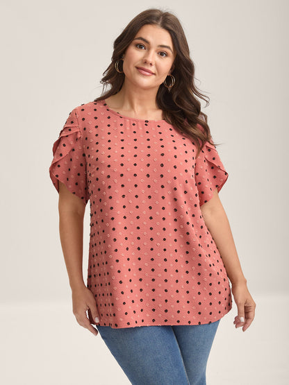 Textured Color Contrast Petal Sleeve Blouse