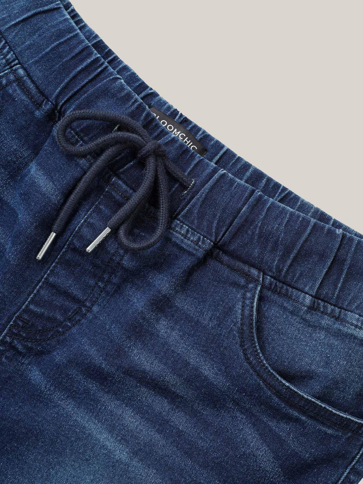 Distressed Drawstring Roll Hem Denim Shorts