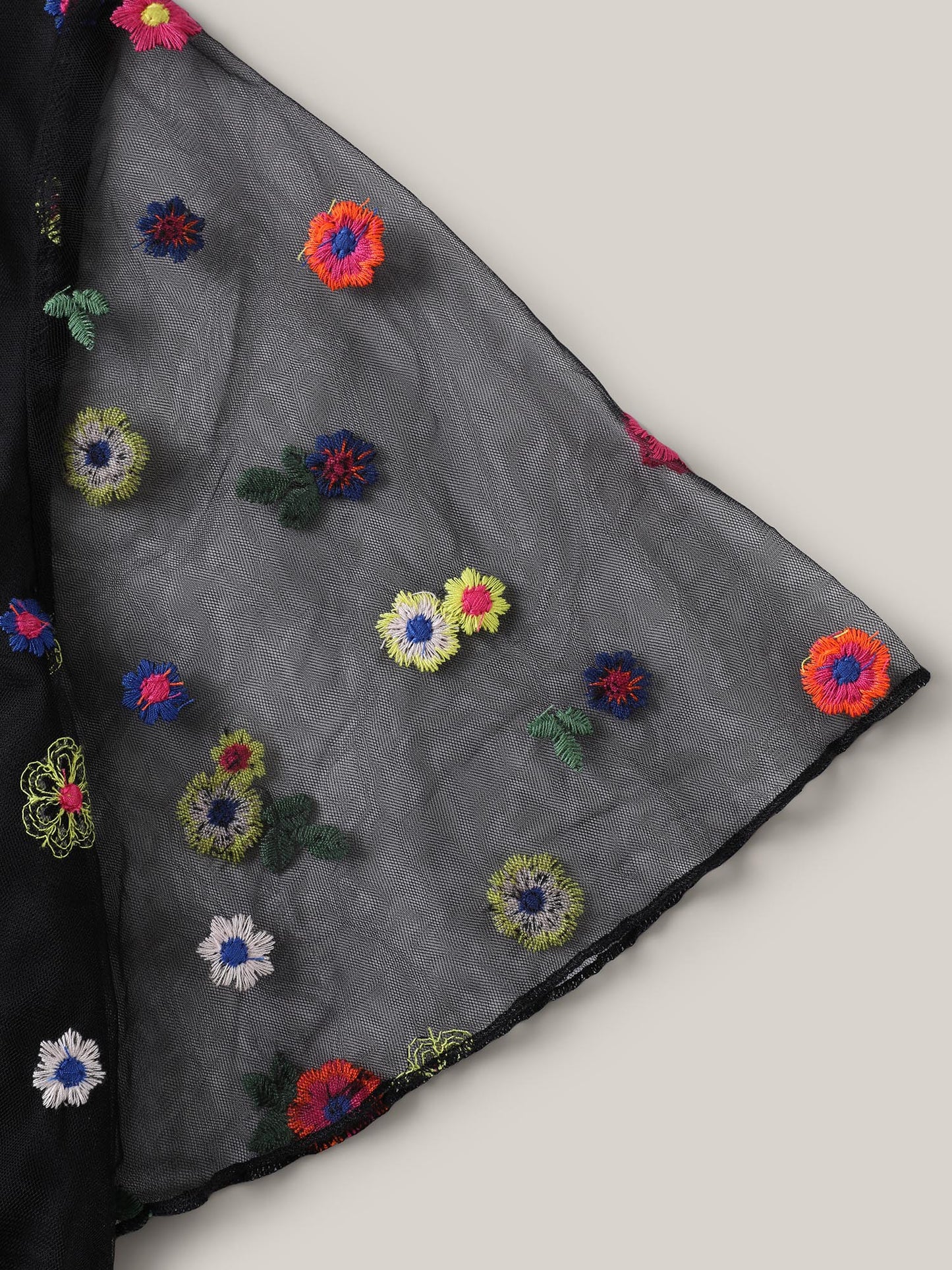 Floral Mesh Embroidery Babydoll Blouse