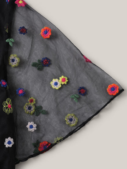 Floral Mesh Embroidery Babydoll Blouse