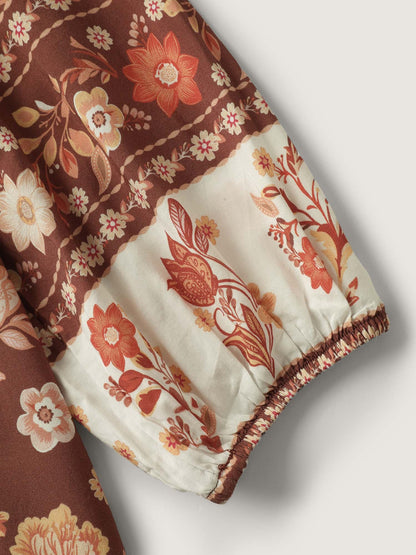 Floral Print Contrast Button-Front Shirt