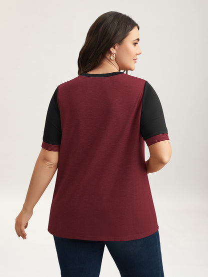 Stretchy Scalloped Lace Color Contrast T-Shirt