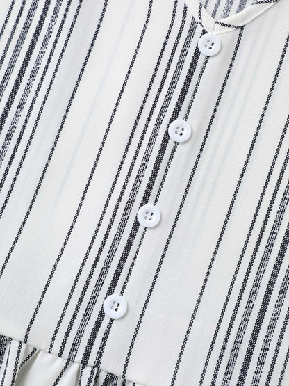 Striped Button Detail Flowy Shirt