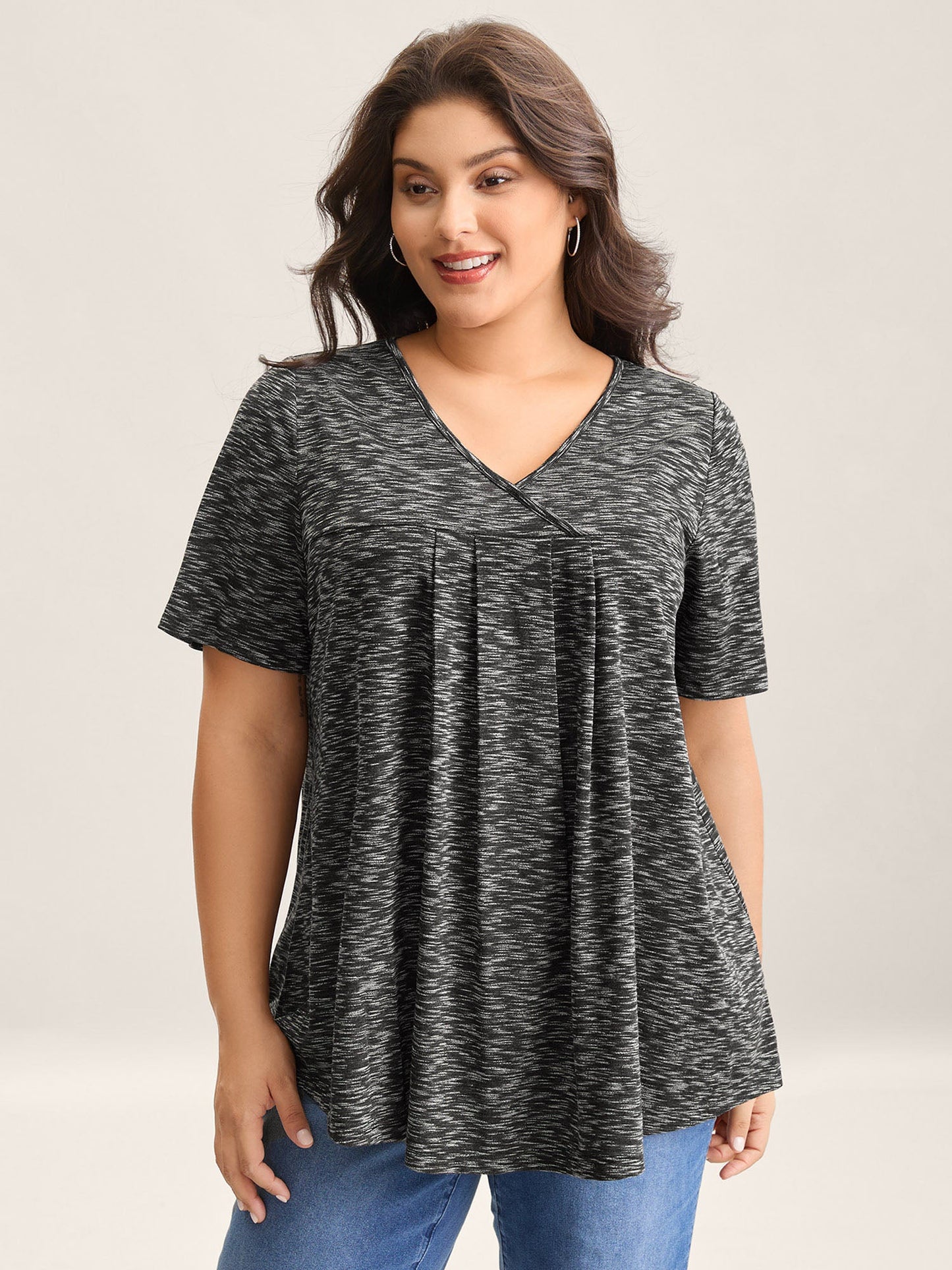 Heather Surplice Neck Curvy Hem T-Shirt