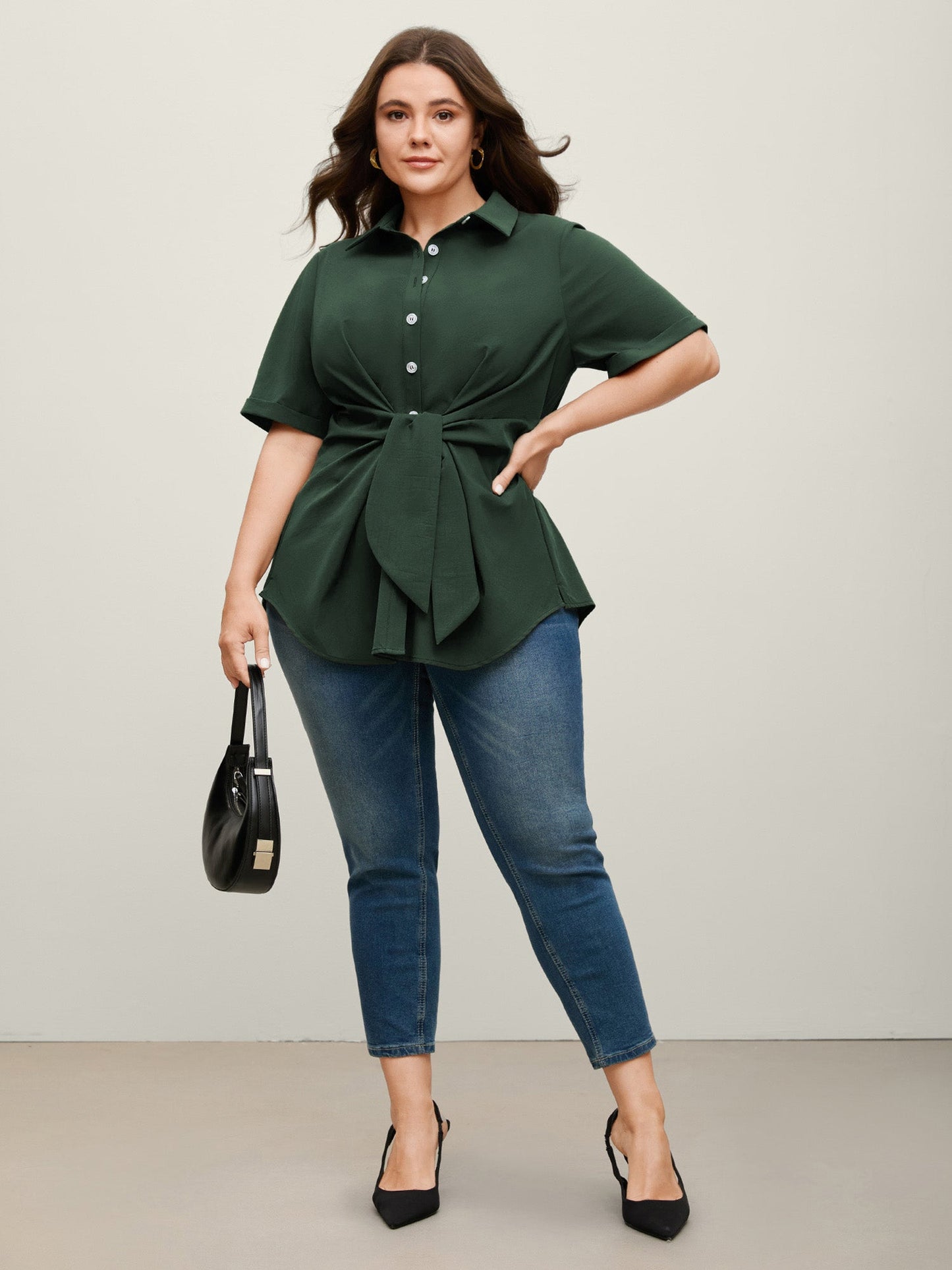 Knotted Front Asymmetrical Hem Blouse