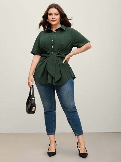 Knotted Front Asymmetrical Hem Blouse