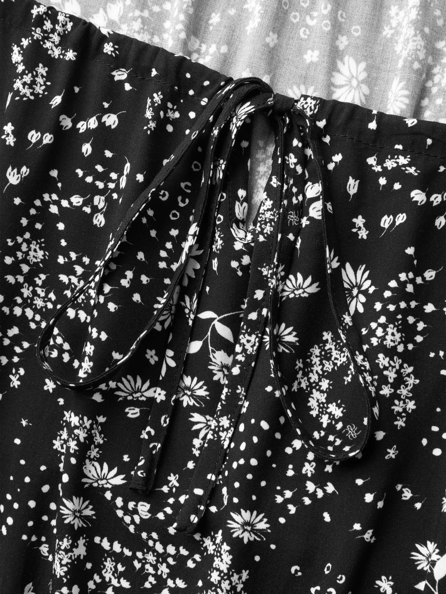 Floral Neck Drawstring Flared Sleeve Midi Dress