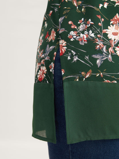 Garden Print Spliced V-Neck Blouse